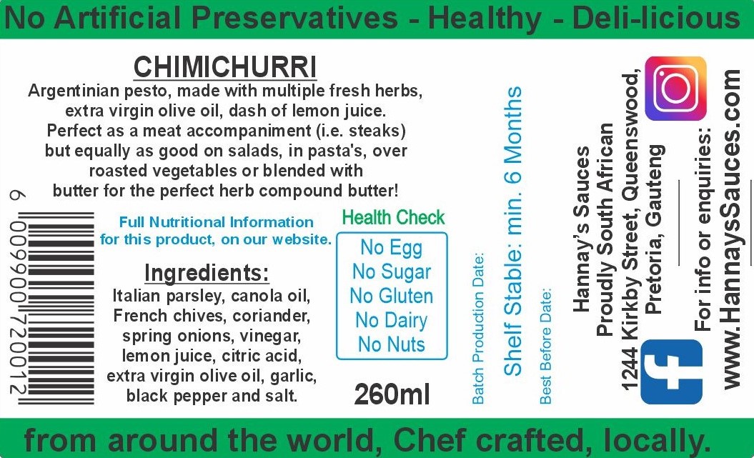 Hannay's Chimichurri 260ml-1L - Image 4