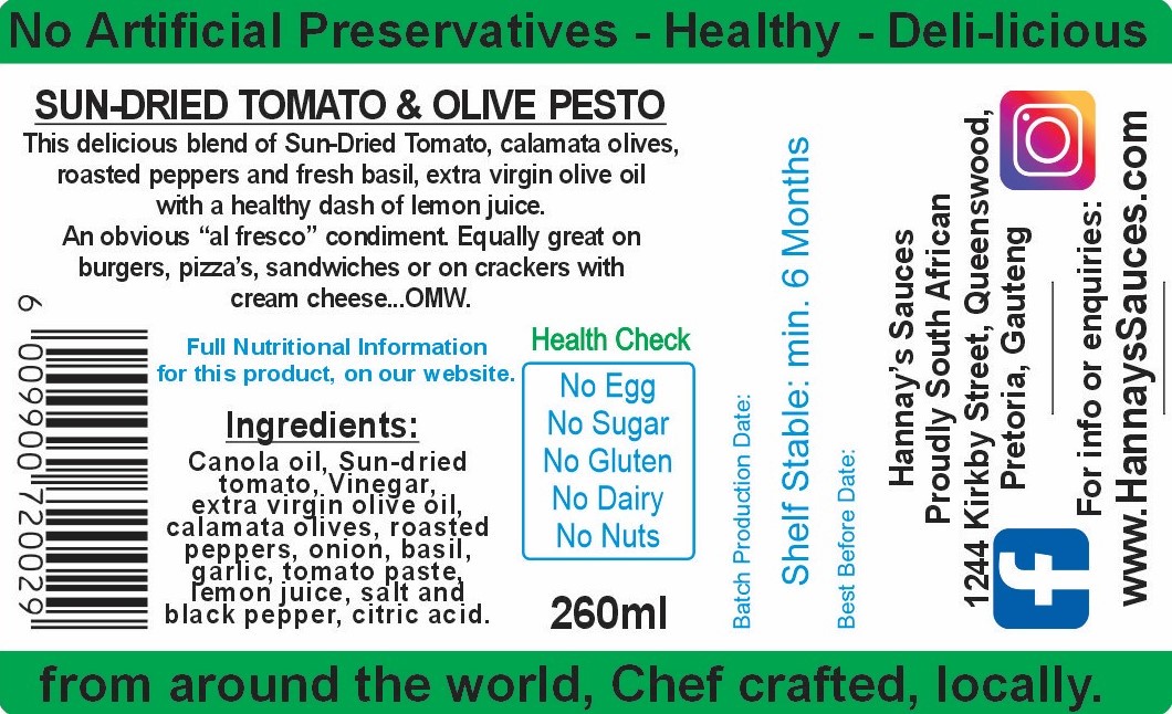 Hannay's Sun-Dried Tomato & Olive Pesto 260ml-1L - Image 5